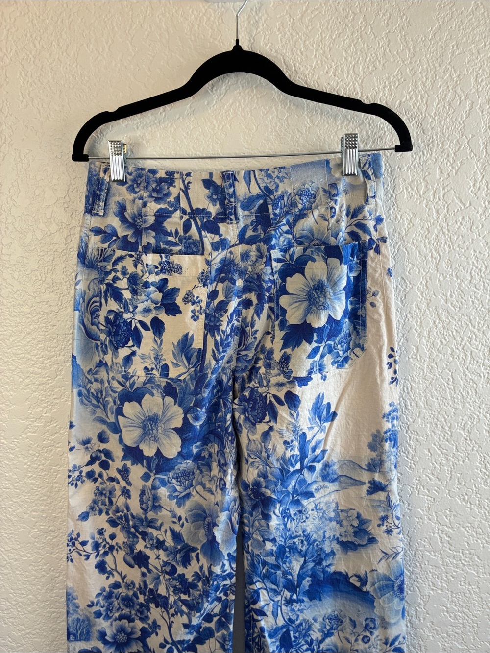 Maeve Colette Linen Pants Blue Floral Toile Wide Leg High Rise Anthropologie 27 - Picture 7 of 9